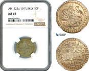 Turkey, Ottoman Empire, Mahmud II, 10 Para AH1223//10, Kostantiniye Mint, Silver, KM# 574, NGC MS64, Top Pop and single finest graded!