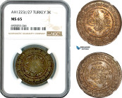 Turkey, Ottoman Empire, Mahmud II, 3 Kurush AH1223//27, Kostantiniye Mint, Silver, KM# 602, As struck! Fantastic toning! NGC MS65, Top Pop and single ...