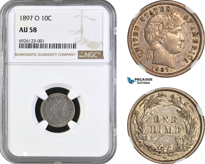 United States, "Barber" Dime (10 Cents) 1897 O, New Orleans Mint, Silver, KM# 11...