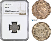 United States, "Barber" Dime (10 Cents) 1897 O, New Orleans Mint, Silver, KM# 113, NGC AU58
