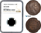 Venezuela, 1/4 Centavo 1852 H, Heaton Mint, KM# 1, NGC AU53 BN
