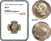 Yugoslavia, Alexander I, 1 Dinar 1925, Brussels Mint, KM# 5, NGC MS67, Top Pop and single finest graded!