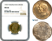 Yugoslavia, Alexander I, 1 Dinar 1925, Brussels Mint, KM# 5, NGC MS66