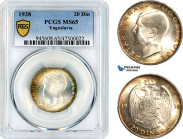 Yugoslavia, Peter II, 20 Dinara 1938, Belgrade Mint, Silver, KM# 23, PCGS MS65