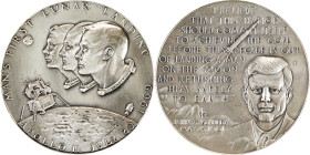 1969 Apollo 11 Lunar Landing Commemorative Medal. By Karen Worth. Silver. Edge No. 1615. Mint State.
64 mm. 133.54 grams, .999+ fine, 4.3 troy ounces...