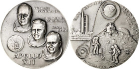 1969 Apollo XII Art Medal. By Ralph J. Menconi. Silver. Edge No. 1561. Mint State.
64 mm. 154.29 grams, .999 fine, 4.95 troy ounces ASW. Obv: Name an...