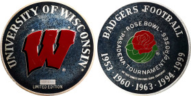 1999 University of Wisconsin Rose Bowl Champions Medallion. By Environment. Silver with Enamels. Serial No. 4. Proof.
89 mm. 187.07 grams, .999 fine,...