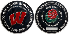 1999-2000 University of Wisconsin Back-to-Back Rose Bowl Champions Medallion. By Environment. Silver with Enamels. Serial No. 4. Proof.
89 mm. 187.09...