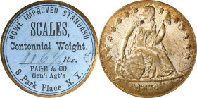 NEW YORK. New York. 1876 Howe Scales, Page & Co. Bowers-NY-6440, Rulau-323. Silvered Brass, Light Blue Paper. 116 1/2 LBS. Extremely Fine.
38 mm.
Fr...