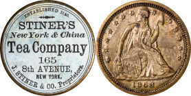 NEW YORK. New York. 1868 Stiner's New York & China Tea Co. Bowers-NY-7780, Rulau-639. Silvered Brass, Pale Blue Paper. Extremely Fine.
38 mm.
From o...