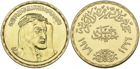 EGYPT, ARAB REPUBLIC (AD 1971-) Gold five-pounds, 1396h (AD 1976) Obverse: Bust of King Faisal of Saudi Arabia three-quarters right Weight: 25.97g Ref...