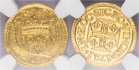 D.João V - Cruzado Novo (Pinto) 1721, NGC MS64, A.G:84.04, Coroa de 4 Arcos, 41,27gr, raro neste estado de conservação