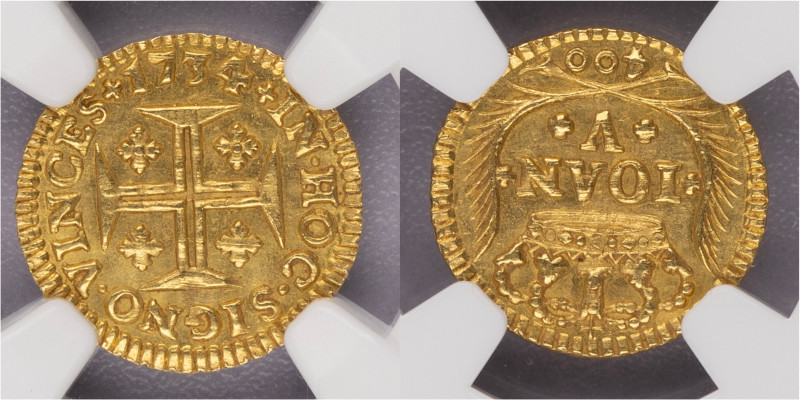 D.João V - Cruzado Novo (Pinto) 1734, NGC MS64, A.G:85.14, Coroa de 5 Arcos, Rar...