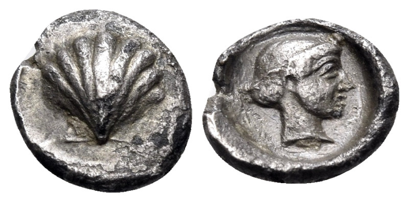 CALABRIA. Tarentum. Circa 470-450 BC. Litra (Silver, 10 mm, 0.57 g, 5 h). Cockle...