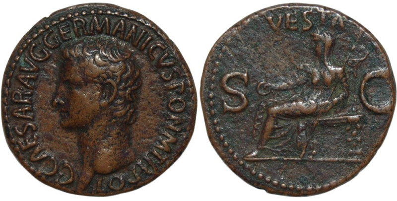 Caligula As
Obv. C CAESAR AVG GERMANICVS PON M TR POT, bare head left.
Rev. VEST...