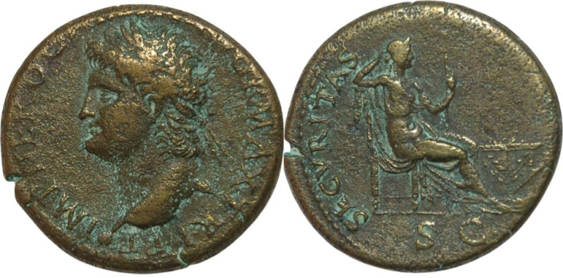 Nero Dupondius
Obv. IMP NERO CAESAR AVG P MAX TR P P P, laureate head left, with...