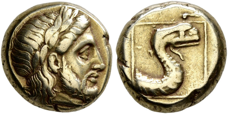 LESBOS. Mytilene. Circa 377-326 BC. Hekte (Electrum, 11 mm, 2.54 g, 12 h). Laure...
