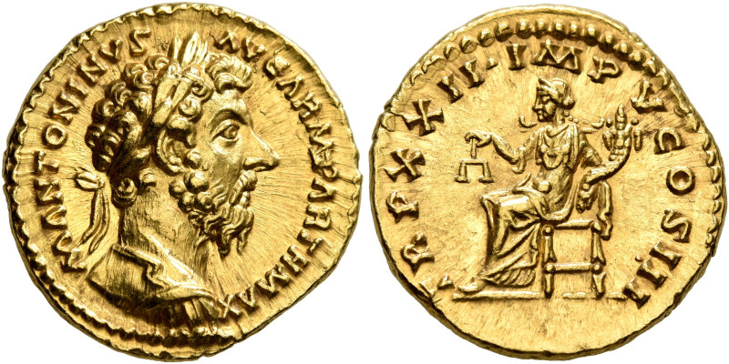 Marcus Aurelius, 161-180. Aureus (Gold, 20 mm, 7.30 g, 5 h), Rome, 168. M ANTONI...