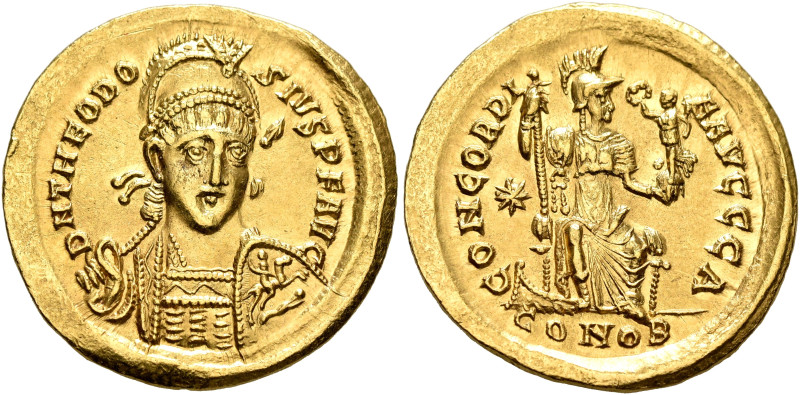 Theodosius II, 402-450. Solidus (Gold, 21 mm, 4.50 g, 5 h), Constantinopolis, ci...