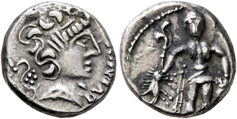 CENTRAL GAUL. Aedui. 50-30 BC. Quinarius (Silver, 13 mm, 1.46 g, 3 h), 'au guerr...