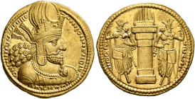 SASANIAN KINGS. Shapur I, 240-272. Dinar (Gold, 21 mm, 7.36 g, 3 h), style P, mint I (‘Ktesiphon’), struck after 258. Diademed and draped bust of Shap...