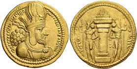 SASANIAN KINGS. Shapur I, 240-272. Dinar (Gold, 22 mm, 7.37 g, 3 h), style P, mint I (‘Ktesiphon’), struck after 258. Diademed and draped bust of Shap...