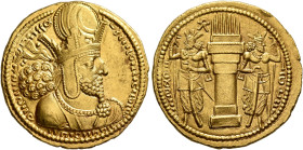 SASANIAN KINGS. Shapur I, 240-272. Dinar (Gold, 22 mm, 7.43 g, 3 h), style P, mint I (‘Ktesiphon’), struck after 258. Diademed and draped bust of Shap...