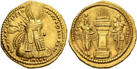 SASANIAN KINGS. Bahram I, 273-276. Dinar (Gold, 21 mm, 7.16 g, 3 h), Style A/c, mint I (‘Ctesiphon’). Draped bust of Bahram I to right, wearing diadem...