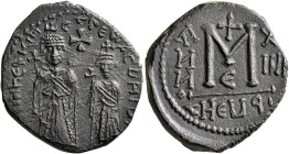 SASANIAN KINGS. Khosrau II, 591-628. Follis (Bronze, 28 mm, 13.02 g, 6 h), imitating a Byzantine follis of Heraclius with Heraclius Constantine from T...