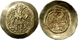 HUNNIC TRIBES, Kidarites. Kidara, circa 350-385. Dinar (Electrum, 34 mm, 7.72 g, 11 h). 'BAΓO KIΔAPA OOZOPKO KOÞANO ÞAYO ('His Majesty, Kidara, Great ...