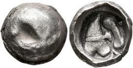 LOCAL ISSUES, Sogdiana. 1st-3rd centuries AD. Obol (Silver, 13 mm, 1.35 g), a late issue of abstract style. Irregular bulge. Rev. Head of a horse with...