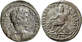 THRACE. Hadrianopolis. Caracalla, 198-217. Tetrassarion (Bronze, 28 mm, 12.31 g, 6 h), Q. Sicinius Clarus, legatus Augusti pro praetore, 202-205. ΑΥ Μ...