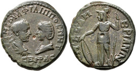 THRACE. Mesembria. Philip I, with Otacilia Severa, 244-249. Tetrassarion (Bronze, 26 mm, 10.80 g, 7 h). ΑΥΤ Μ ΙΟΥΛ ΦΙΛΙΠΠΟC Μ ⲰΤ / CЄBHPAC / CЄ Laurea...