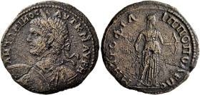 THRACE. Philippopolis. Caracalla, 198-217. Tetrassarion (Bronze, 29 mm, 12.90 g, 12 h), 209-210. AYΤ K M AYPΗ ANTΩИIИOC Laureate, draped and cuirassed...