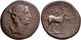 CRETE. Cnossus (?). Pseudo-autonomous issue. As (?) (Bronze, 28 mm, 13.91 g, 12 h), L. Lollius, magistrate, circa 37-34 BC. Draped bust of Artemis Dik...