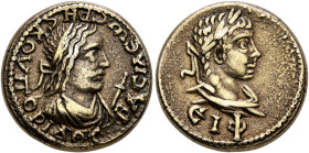 KINGS OF BOSPORUS. Rhescuporis II, with Elagabalus, 211/2-226/7. Stater (Electrum, 19 mm, 7.62 g, 11 h), BE 515 = 218/9. BACIΛЄⲰC ΡHCKOΥΠOΡIΔOC Diadem...