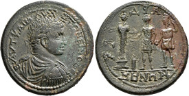 CARIA. Cidramus. Elagabalus, 218-222. Hexassarion (Bronze, 39 mm, 35.77 g, 6 h). AYT KAI M AY ANTΩNЄINOC CЄB Laureate, draped and cuirassed bust of El...