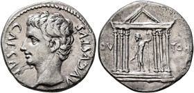 Augustus, 27 BC-AD 14. Denarius (Silver, 20 mm, 3.68 g, 5 h), uncertain mint in Spain (Colonia Patricia?), 19 BC. CAESAR AVGVSTVS Bare head of Augustu...