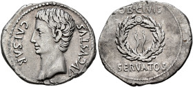 Augustus, 27 BC-AD 14. Denarius (Silver, 22 mm, 3.52 g, 6 h), uncertain mint in Spain (Colonia Patricia?), 19 BC. CAESAR AVGVSTVS Bare head of Augustu...