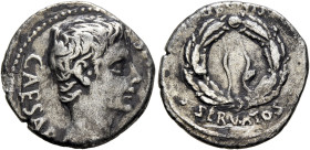 Augustus, 27 BC-AD 14. Denarius (Silver, 18 mm, 3.55 g, 6 h), uncertain mint in Spain (Colonia Patricia?), 19 BC. CAESAR [AVGVSTVS] Bare head of Augus...