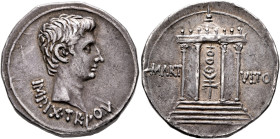 Augustus, 27 BC-AD 14. Cistophorus (Silver, 26 mm, 12.11 g, 12 h), Pergamum, circa 19-18 BC. IMP•IX•TR•PO V Bare head of Augustus to right. Rev. MART ...