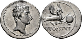 Augustus, 27 BC-AD 14. Denarius (Silver, 20 mm, 3.88 g, 6 h), uncertain mint in Spain (Colonia Patricia?), circa 18-17/6 BC. Bare head of Augustus to ...