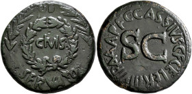 Augustus, 27 BC-AD 14. Sestertius (Orichalcum, 35 mm, 25.95 g, 12 h), Rome, C. Cassius Celer, moneyer, 15 BC. OB / CIVIS / SERVATO[S] across field and...