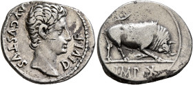 Augustus, 27 BC-AD 14. Denarius (Silver, 20 mm, 3.86 g, 6 h), Lugdunum, circa 15-13 BC. AVGVSTVS DIVI•F Bare head of Augustus to right. Rev. IMP•X Bul...