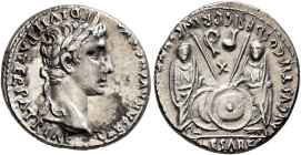 Augustus, 27 BC-AD 14. Denarius (Silver, 18 mm, 3.70 g, 8 h), Lugdunum, 2 BC-AD 4. CAESAR AVGVSTVS DIVI F PATER PATRIAE Laureate head of Augustus to r...