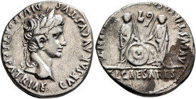 Augustus, 27 BC-AD 14. Denarius (Silver, 20 mm, 3.78 g, 2 h), Lugdunum, 2 BC-AD 4. CAESAR AVGVSTVS DIVI F PATER PATRIAE Laureate head of Augustus to r...