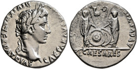 Augustus, 27 BC-AD 14. Denarius (Silver, 18 mm, 3.58 g, 1 h), Lugdunum, 2 BC-AD 4. CAESAR AVGV[STVS] DIVI F PATER PATRIAE Laureate head of Augustus to...