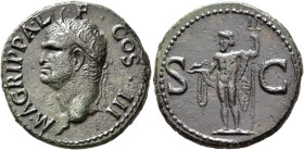 Agrippa, died 12 BC. As (Copper, 29 mm, 12.00 g, 6 h), Rome, struck under Caligula, 37-41. M•AGRIPPA•L•F•COS•III Head of Agrippa to left, wearing rost...