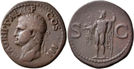 Agrippa, died 12 BC. As (Copper, 29 mm, 11.52 g, 7 h), Rome, struck under Caligula, 37-41. M•AGRIPPA•L•F•COS•III Head of Agrippa to left, wearing rost...