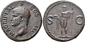 Agrippa, died 12 BC. As (Copper, 29 mm, 13.61 g, 7 h), Rome, struck under Caligula, 37-41. M•AGRIPPA•L•F•COS•III Head of Agrippa to left, wearing rost...